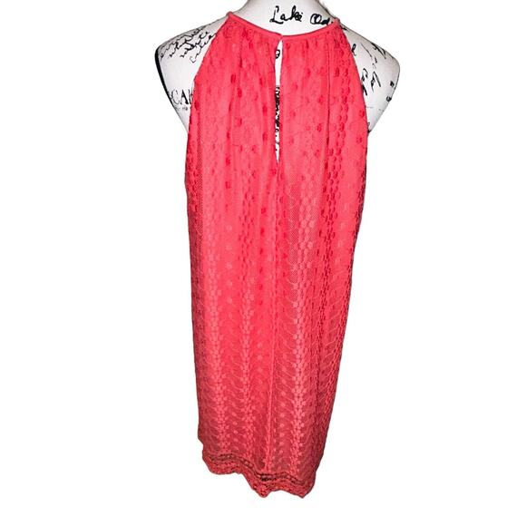 Maggy London Pink Lace Eyelet Keyhole Back Sleeveless Asymmetrical Dress Size 14 - Picture 4 of 11